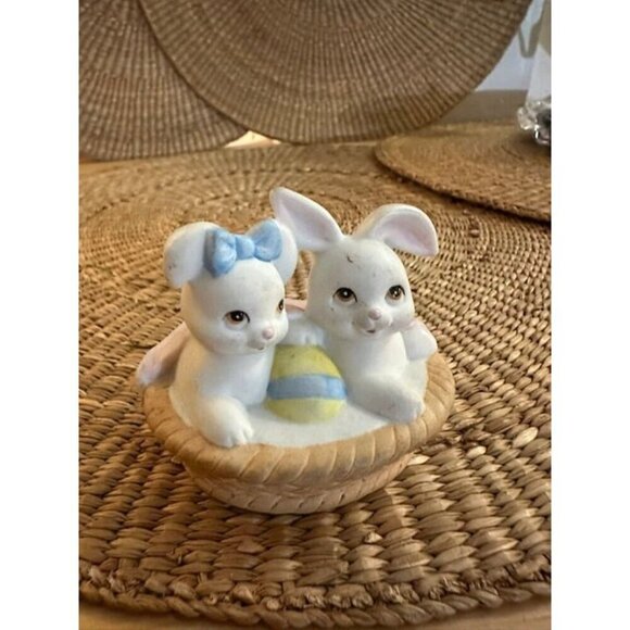 Ceramic Easter Bunny Duo with Basket - Picture 1 of 6